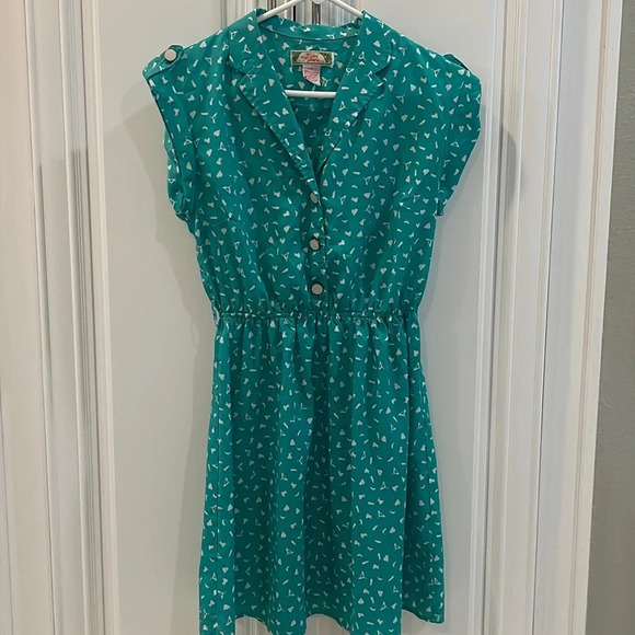 Flying Tomato Flying Green White Short Sleeve Retro Dress size small - Picture 1 of 16
